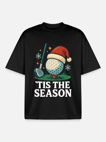 Tis The Season Golfing Holiday Fun - Boxy Heavyweight Unisex Organic T-Shirt by Stanley/Stella - black