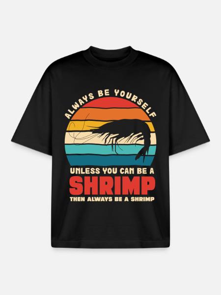 Shrimp Theme Retro Sunset - Boxy Heavyweight Unisex Organic T-Shirt by Stanley/Stella - black