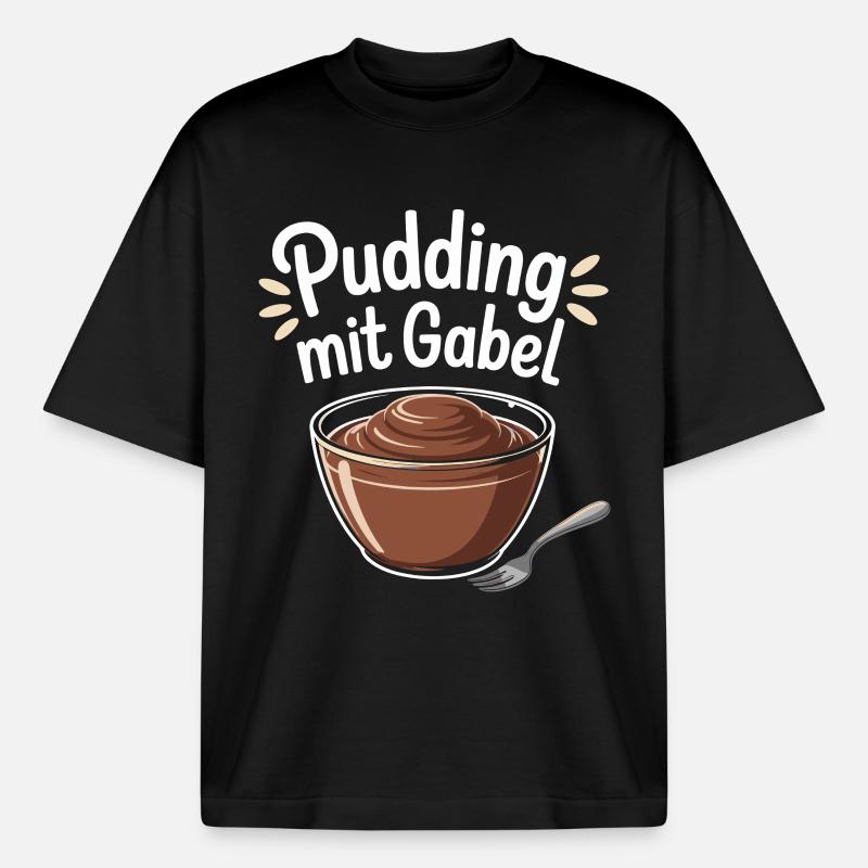 Pudding with fork - Boxy Heavyweight Unisex Organic T-Shirt by Stanley/Stella - black