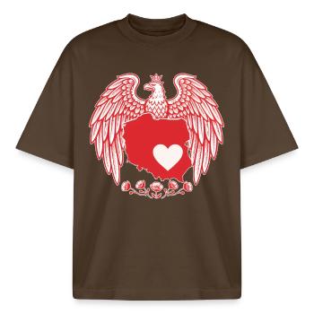 Polish Eagle Heart Map Design - Boxy Heavyweight Unisex Organic T-Shirt by Stanley/Stella - mocha - Front - AI Model Male 185 light (185cm) & AI Model Female 172 dark (172cm)