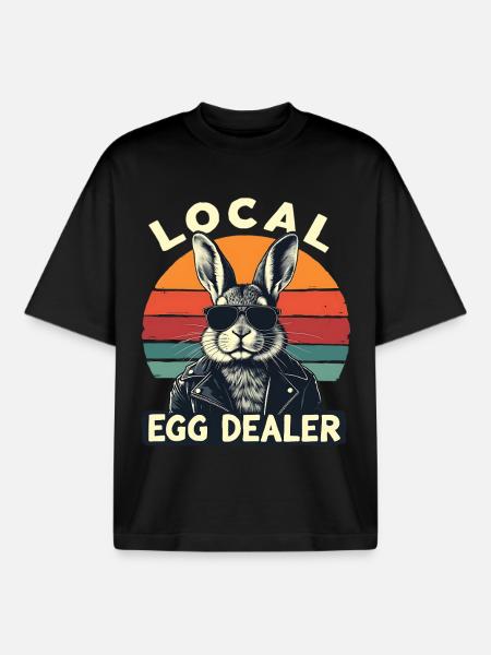 Local Egg Dealer Bunny Retro - Boxy Heavyweight Unisex Organic T-Shirt by Stanley/Stella - black