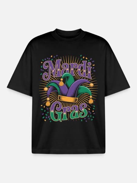 Carnival Mardi Gras Confetti - Boxy Heavyweight Unisex Organic T-Shirt by Stanley/Stella - black