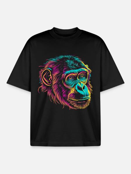 Neonaffen-Porträt Farbexplosion - Boxy Heavyweight Unisex Organic T-Shirt von Stanley/Stella - Schwarz