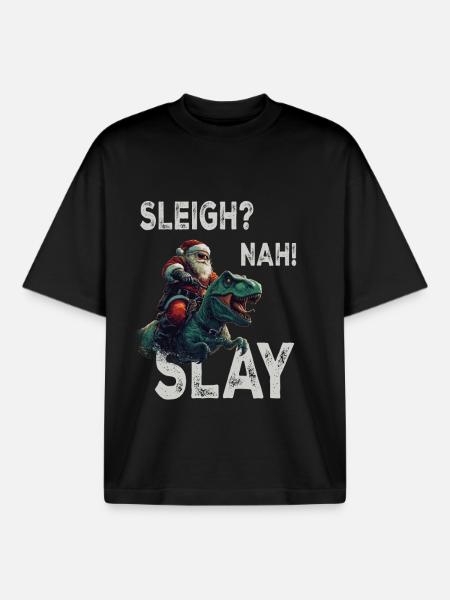 Santa Claus Dino T-Rex - Boxy Heavyweight Unisex Organic T-Shirt by Stanley/Stella - black