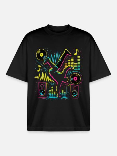 Breakdance Neon Style – Music & Street Art - Boxy Heavyweight Unisex Organic T-Shirt by Stanley/Stella - black