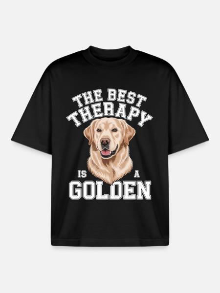 Best Therapy Golden Retriever - Boxy Heavyweight Unisex Organic T-Shirt by Stanley/Stella - black