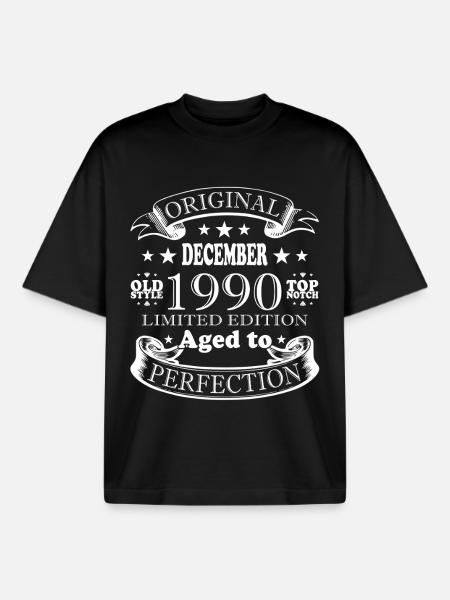 Décembre 1990 Décembre Anniversaire Décembre 1990 - T-shirt unisexe boxy épais biologique Stanley/Stella - noir