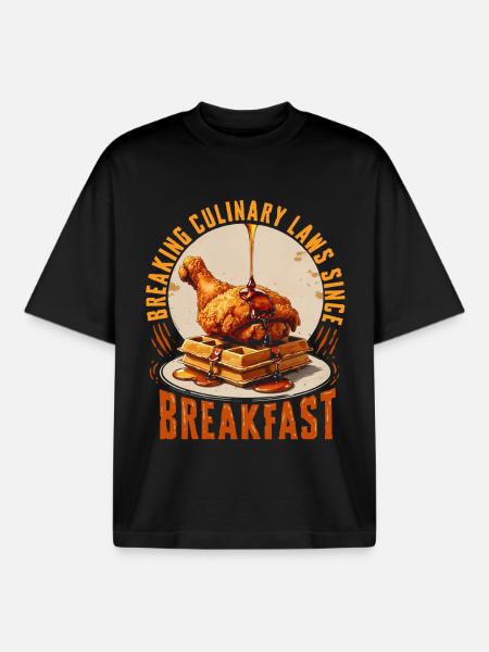 Chicken With Waffles Breaking Culinary Laws - Boxy Heavyweight Unisex Organic T-Shirt by Stanley/Stella - black