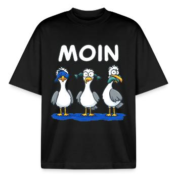 MOIN Trio Möwen Glitter Cartoon - Boxy Heavyweight Unisex Organic T-Shirt von Stanley/Stella - Schwarz - Vorne - AI Model Male 185 light (185cm) & AI Model Female 172 dark (172cm)