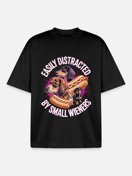 Easily Distracted By Small Wieners Unwearable - Boxy Heavyweight Unisex Organic T-Shirt by Stanley/Stella - black