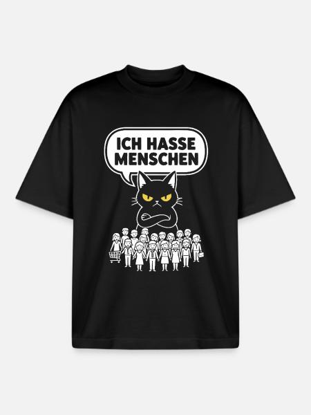 I Hate People Cat Funny Sarcasm - Boxy Heavyweight Unisex Organic T-Shirt by Stanley/Stella - black