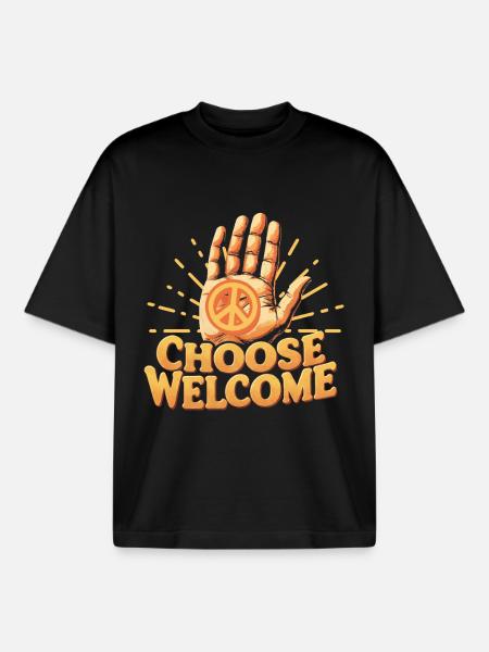 Humanity Equality Choose Welcome - Boxy Heavyweight Unisex Organic T-Shirt by Stanley/Stella - black