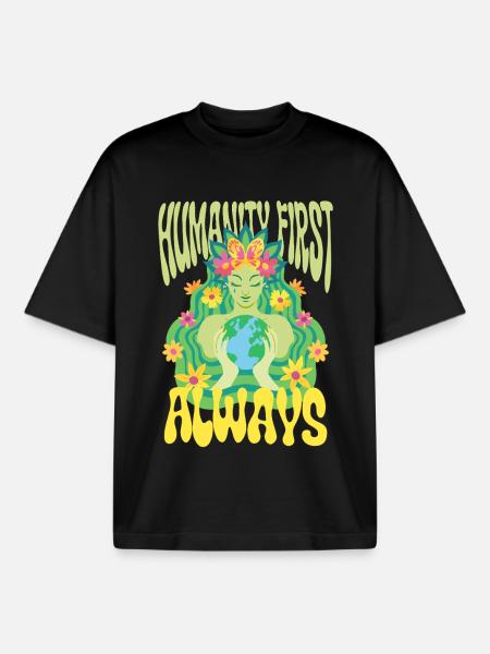 Menschlichkeit Equality Humanity First Always - Boxy Heavyweight Unisex Organic T-Shirt by Stanley/Stella - black