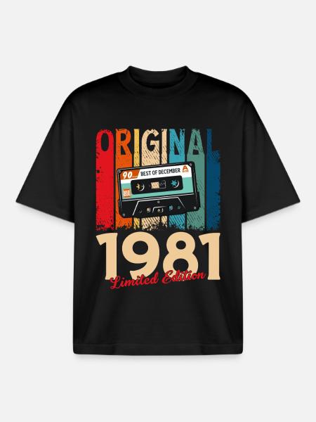 44e anniversaire cassette décembre 1981 - T-shirt unisexe boxy épais biologique Stanley/Stella - noir