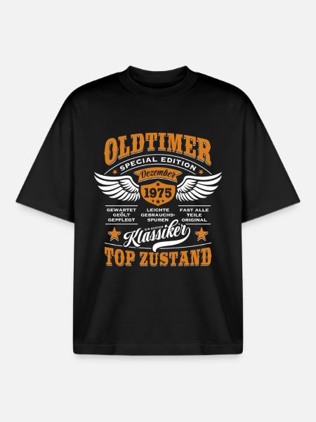 Oldtimer December 1975 | Birthday Gift - Boxy Heavyweight Unisex Organic T-Shirt by Stanley/Stella - black