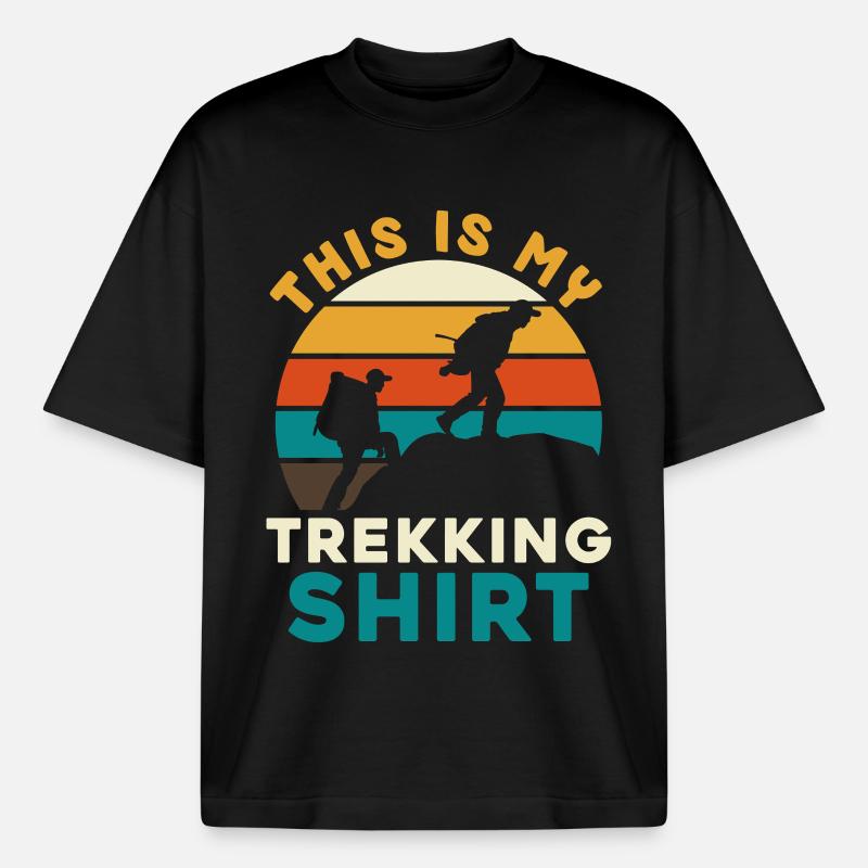 Trekkingshirt mit Sunset Silhouetten - Boxy Heavyweight Unisex Organic T-Shirt von Stanley/Stella - Schwarz