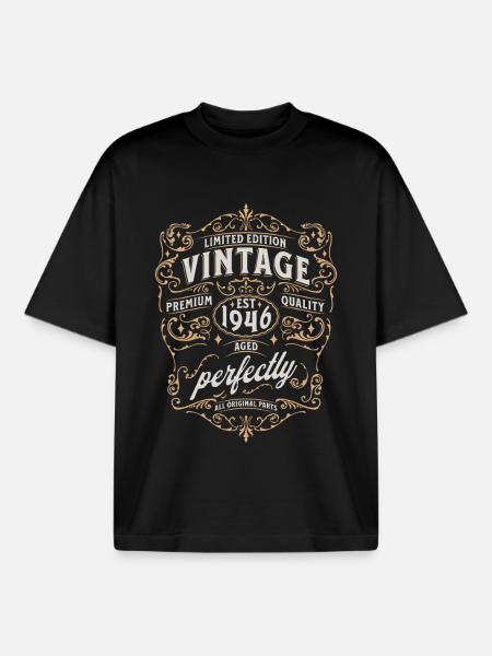 80th birthday 1946 - Boxy Heavyweight Unisex Organic T-Shirt by Stanley/Stella - black