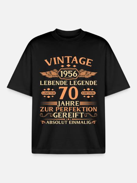 70e anniversaire Année 1956 - T-shirt unisexe boxy épais biologique Stanley/Stella - noir