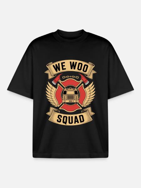 Wee Woo Squad Fire Truck Firefighter - Boxy Heavyweight Unisex Organic T-Shirt by Stanley/Stella - black