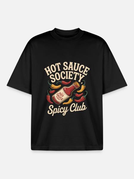 Hot Sauce Society – Spicy Club - Boxy Heavyweight Unisex Organic T-Shirt by Stanley/Stella - black