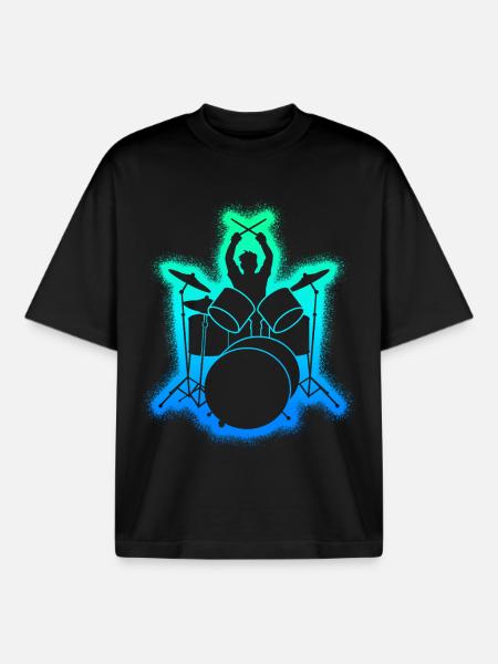 Drums Drummers Kids Men's Boys Drums - Boxy Heavyweight Unisex Organic T-Shirt by Stanley/Stella - black