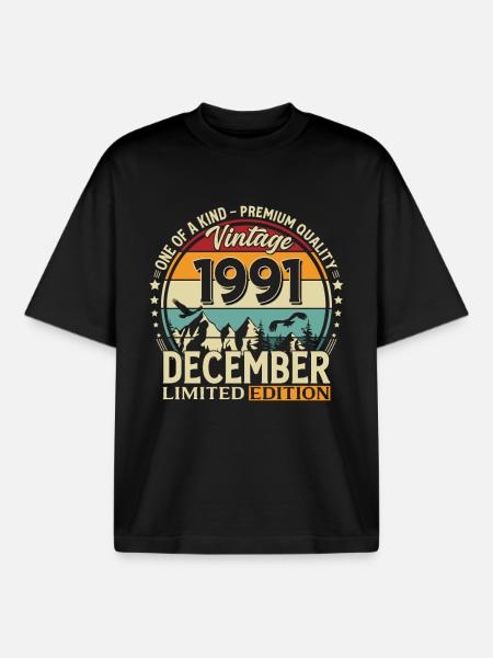 34e anniversaire Millésime décembre 1991 - T-shirt unisexe boxy épais biologique Stanley/Stella - noir