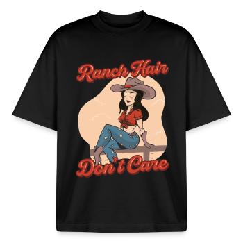 Ehefrau eines Bauern Mutter Ranch Hair Dont Care - Boxy Heavyweight Unisex Organic T-Shirt von Stanley/Stella - Schwarz - Vorne - AI Model Male 185 light (185cm) & AI Model Female 172 dark (172cm)