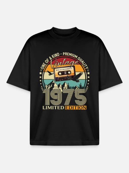 50e anniversaire cassette décembre 1975 - T-shirt unisexe boxy épais biologique Stanley/Stella - noir