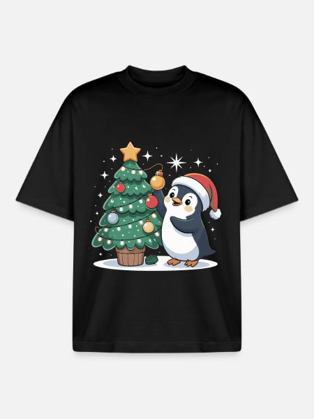 Pinguin schmückt Weihnachtsbaum - Boxy Heavyweight Unisex Organic T-Shirt von Stanley/Stella - Schwarz