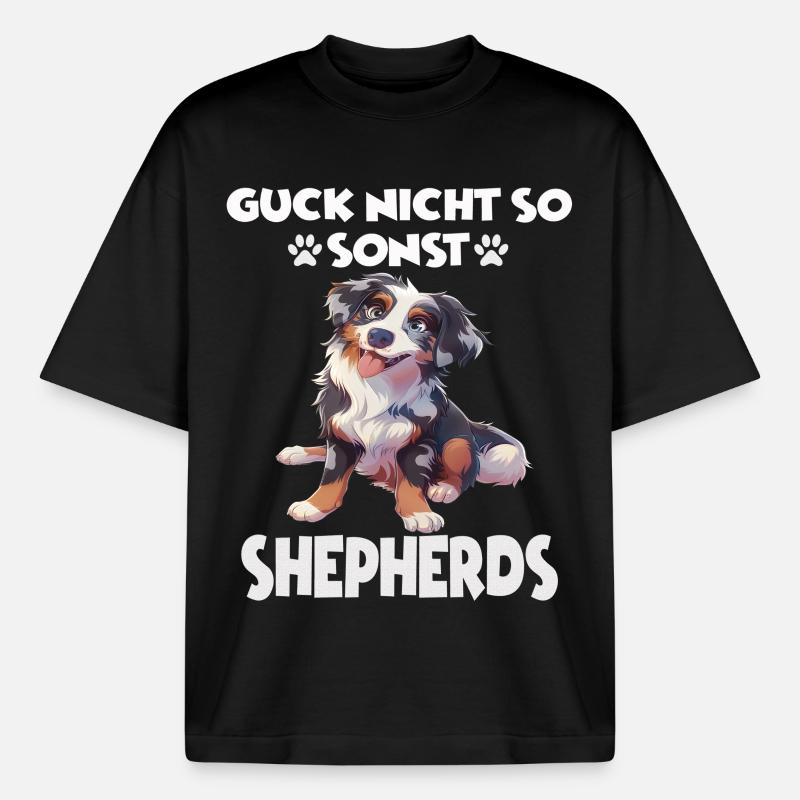 Australian Shepherd T Gassi Hundehalter Aussie - Boxy Heavyweight Unisex Organic T-Shirt von Stanley/Stella - Schwarz