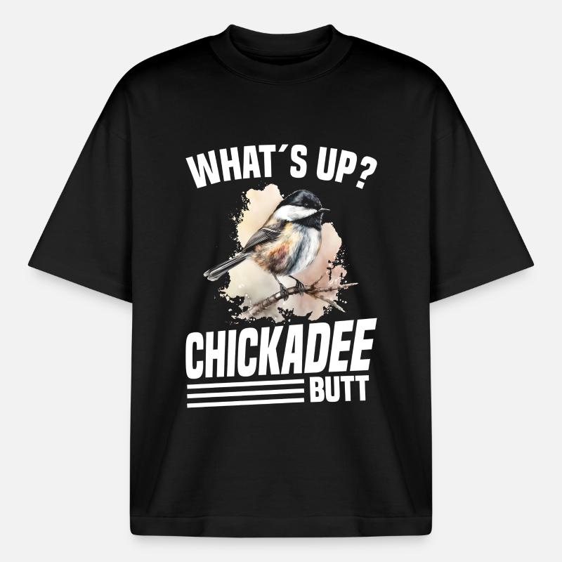  Chickadee Birder Chickadee Plush Birdwatching - Boxy Heavyweight Unisex Organic T-Shirt by Stanley/Stella - black
