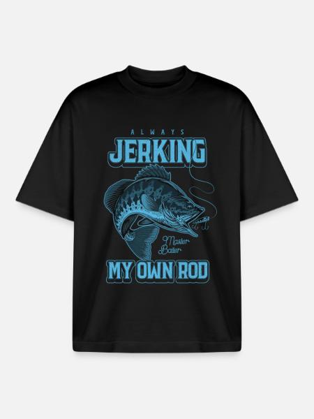 Always Jerking My Rod Funny Fishing - Boxy Heavyweight Unisex Organic T-Shirt by Stanley/Stella - black