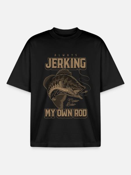 Always Jerking My Rod Funny Fishing - Boxy Heavyweight Unisex Organic T-Shirt by Stanley/Stella - black