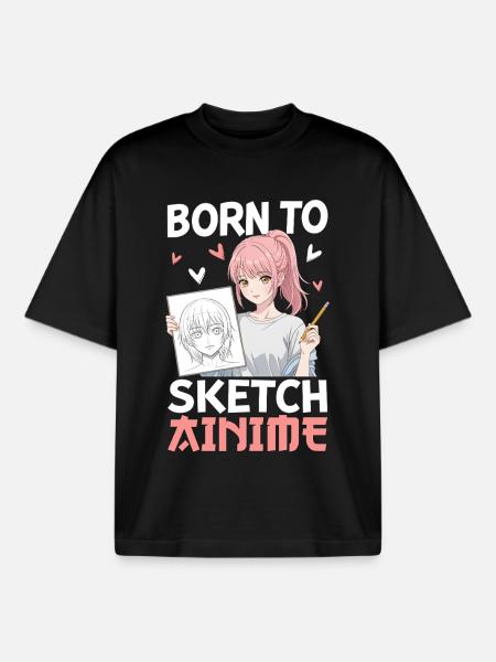 Born To Sketch Anime - Boxy Heavyweight Unisex Organic T-Shirt by Stanley/Stella - black