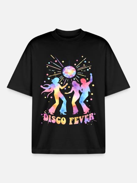 DISCO FEVER Party 70s Dance Watercolor - Boxy Heavyweight Unisex Organic T-Shirt by Stanley/Stella - black