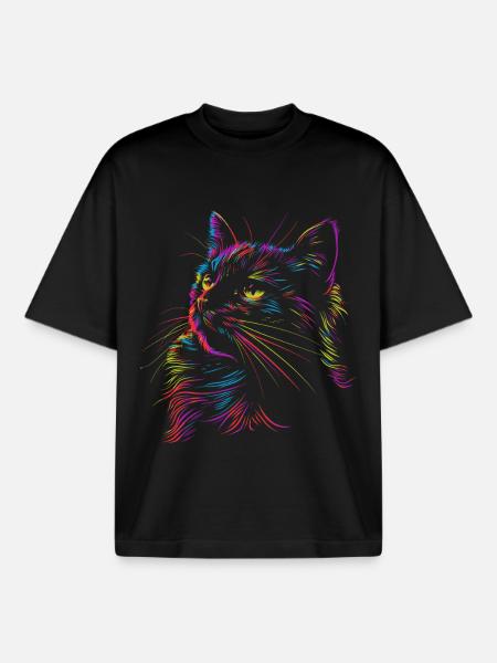 Bunte Katzenkunst im Skizzenstil - Boxy Heavyweight Unisex Organic T-Shirt von Stanley/Stella - Schwarz