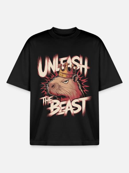 Capybara King Unleash the Beast Design - Boxy Heavyweight Unisex Organic T-Shirt by Stanley/Stella - black