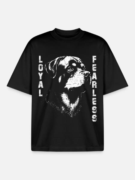 Rottweiler Loyal Black and White - Boxy Heavyweight Unisex Organic T-Shirt by Stanley/Stella - black