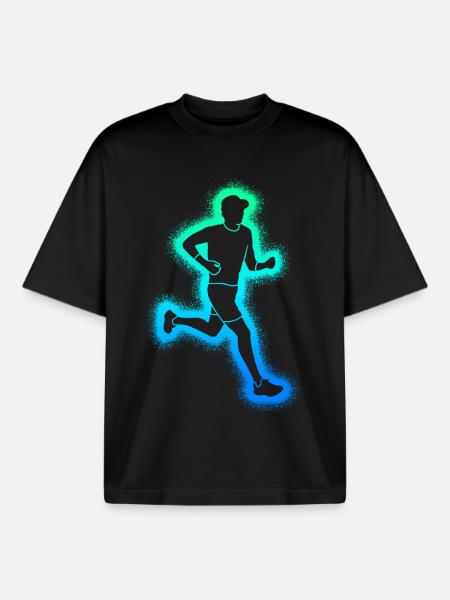 Running Jogging Kids Men Boys Runners - Boxy Heavyweight Unisex Organic T-Shirt by Stanley/Stella - black