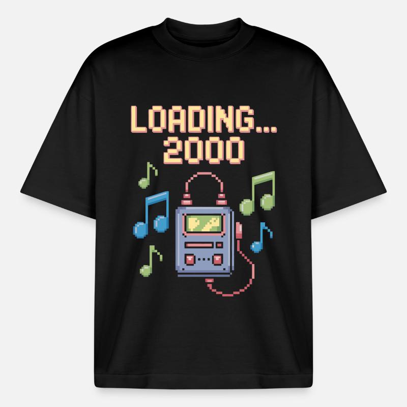 Retro Pixel Design – Loading 2000 - Boxy Heavyweight Unisex Organic T-Shirt by Stanley/Stella - black