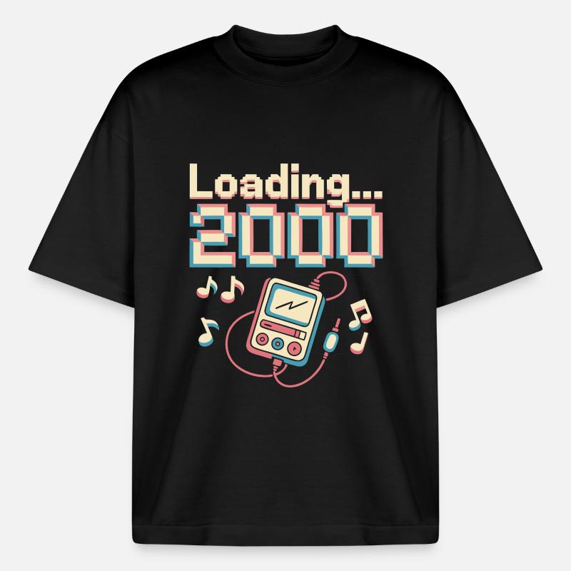 Y2K Pixel Design – Loading 2000 - Boxy Heavyweight Unisex Organic T-Shirt by Stanley/Stella - black