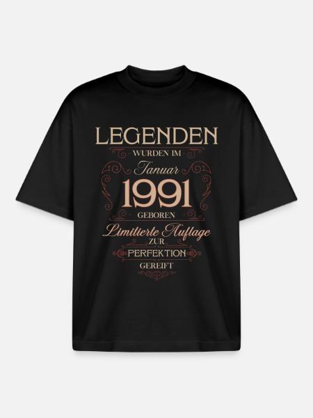 35th Birthday Legend January 1991 - Boxy Heavyweight Unisex Organic T-Shirt by Stanley/Stella - black