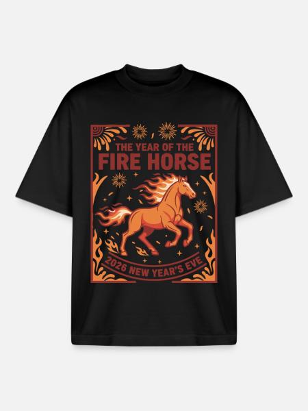 Silvester-Feuerpferde-Feierjahr 2026 - Boxy Heavyweight Unisex Organic T-Shirt von Stanley/Stella - Schwarz