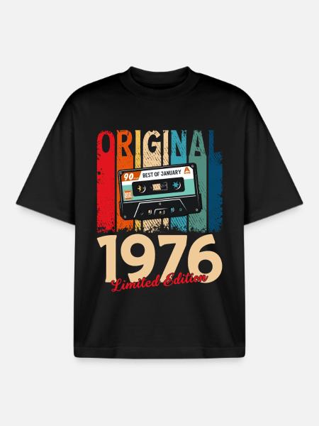 50th Birthday Cassette January 1976 - Boxy Heavyweight Unisex Organic T-Shirt by Stanley/Stella - black