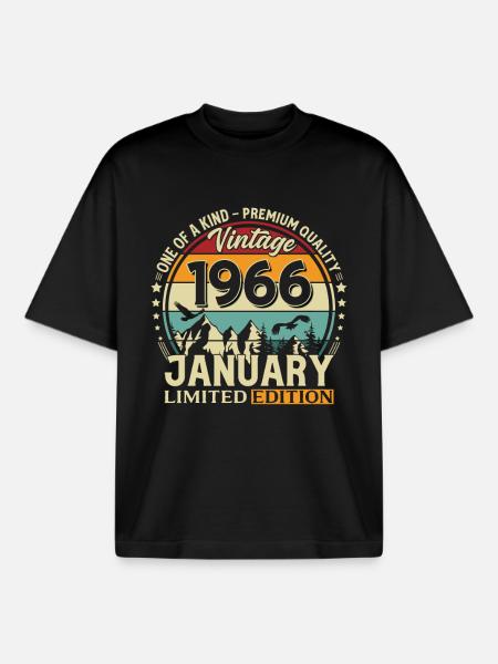 196660e anniversaire Millésime janvier 1966 - T-shirt unisexe boxy épais biologique Stanley/Stella - noir