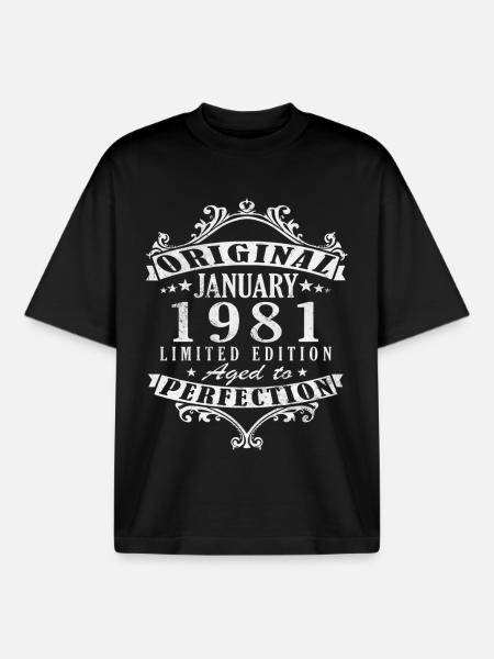 45e anniversaire Original janvier 1981 - T-shirt unisexe boxy épais biologique Stanley/Stella - noir