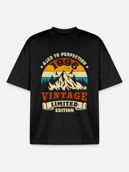 Limited Edition 1996 Birthday Gift - Boxy Heavyweight Unisex Organic T-Shirt by Stanley/Stella - black