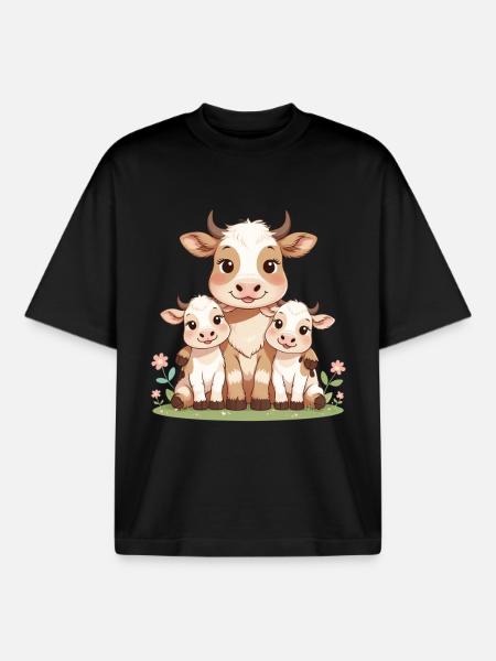 Cow family in spring light - Boxy Heavyweight Unisex Organic T-Shirt by Stanley/Stella - black