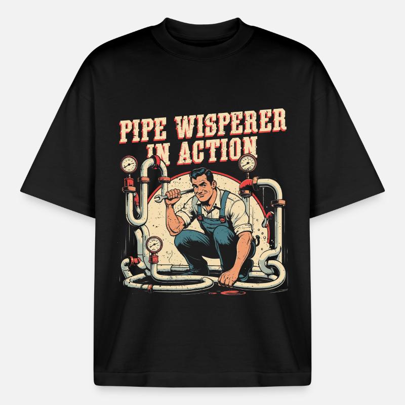 Pipe Layer Pipe Builder Pipe Whisperer - T-shirt unisexe boxy épais biologique Stanley/Stella - noir
