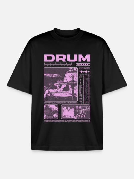Rock Drummer Drum Player Streetwear - Boxy Heavyweight Unisex Organic T-Shirt by Stanley/Stella - black